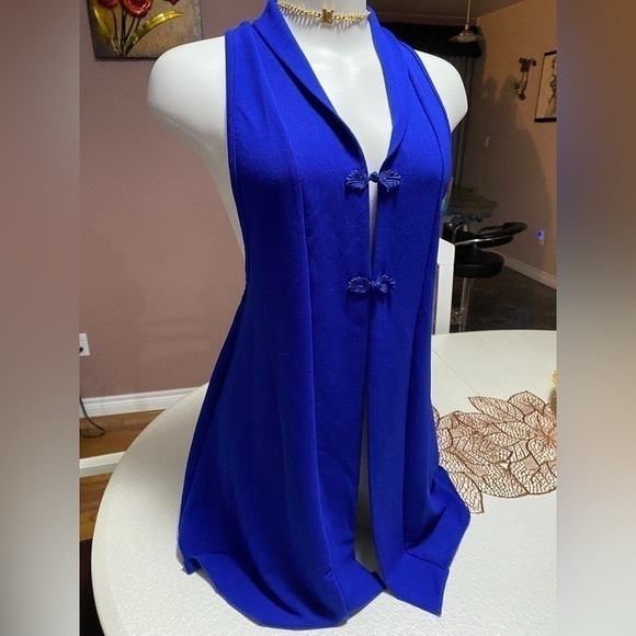 Wanderlust royal blue long crochet detail vest sweater Y2K Sz L - Picture 3 of 11